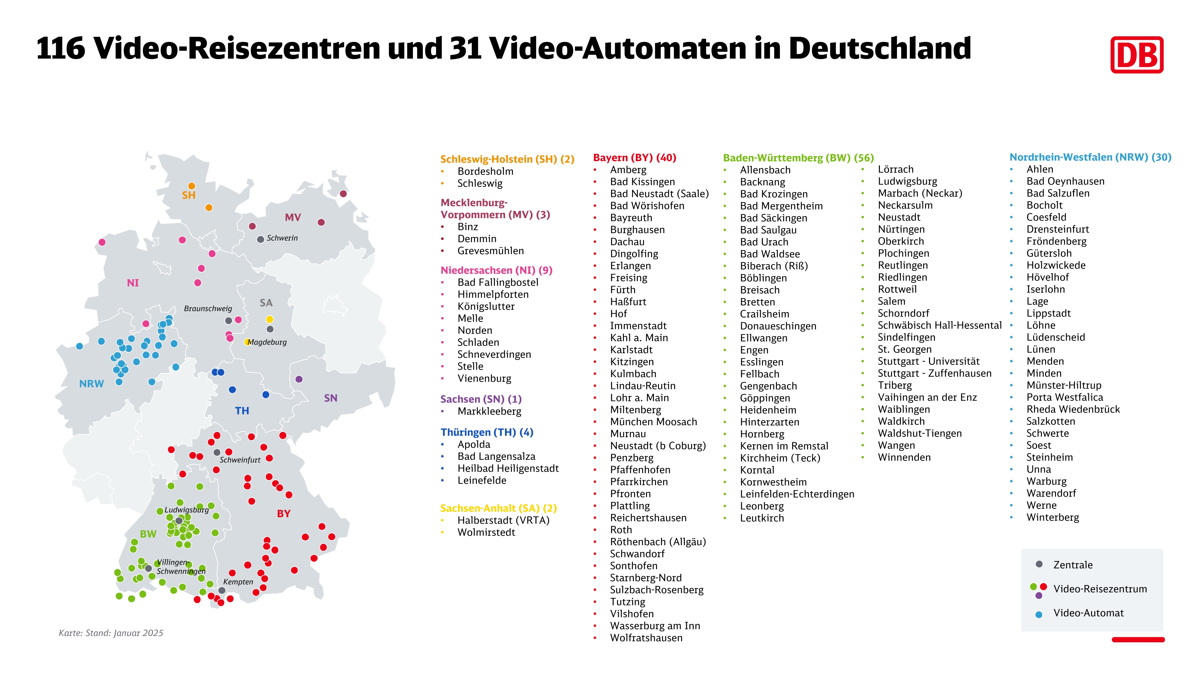 Standorte Video-Reisezentren der DB