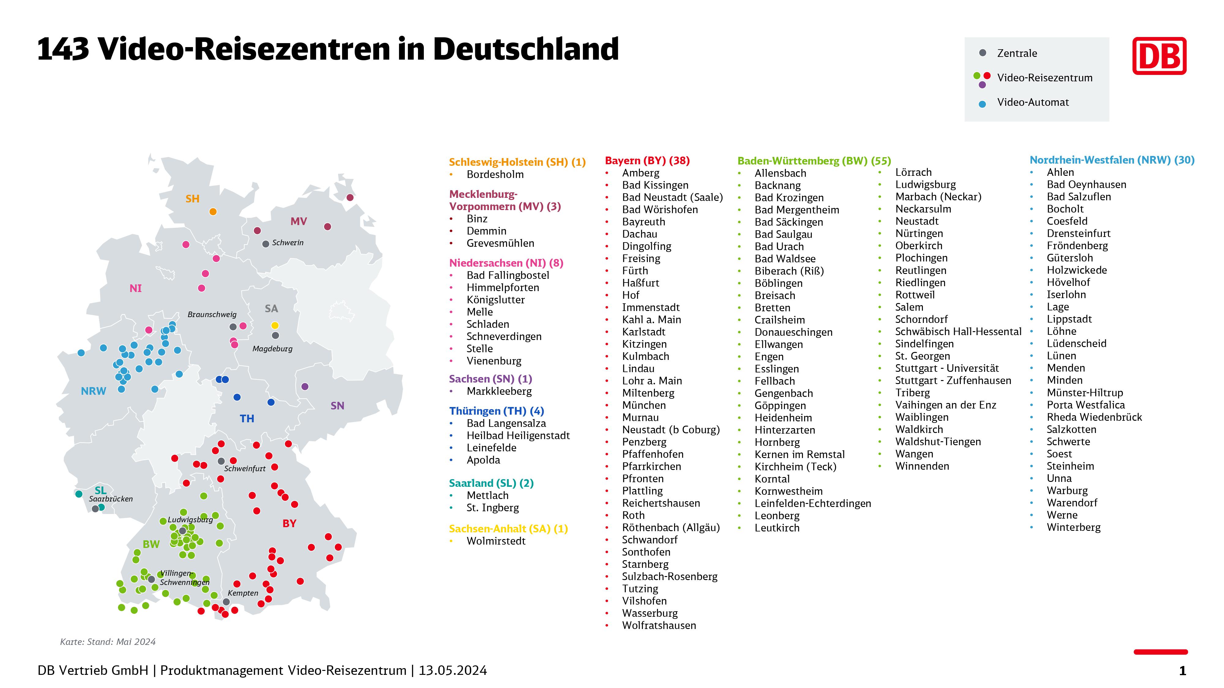 Standorte Video-Reisezentren der DB