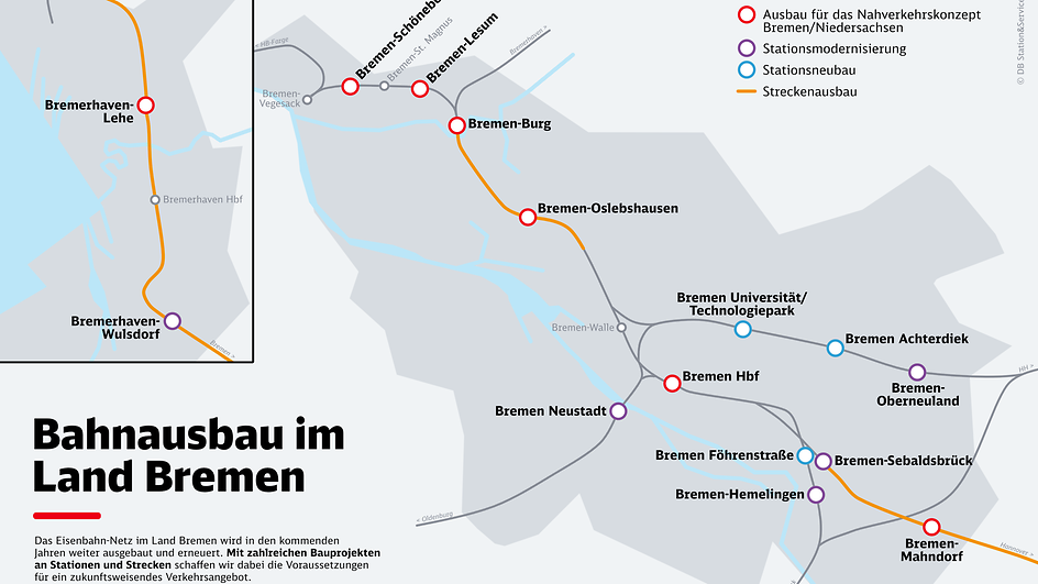 Streckenkarte der Bahnhöfe Land Bremen