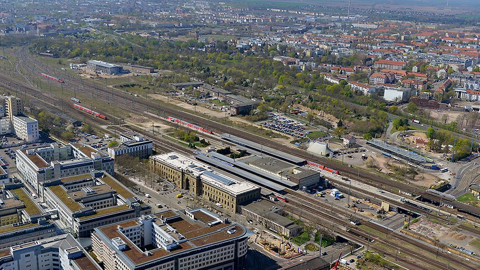 Luftaufnahme Bahnknoten Magdeburg